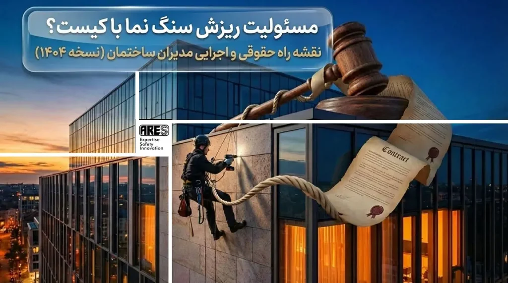 مسئولیت ریزش سنگ نما با کیست؟ نقشه راه حقوقی و اجرایی مدیران ساختمان (نسخه ۱۴۰۴)